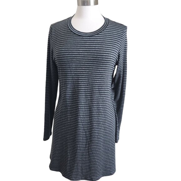 EILEEN FISHER Dress Small Casual‎ Striped Long Sleeves Cozy Black Gray - Picture 1 of 13